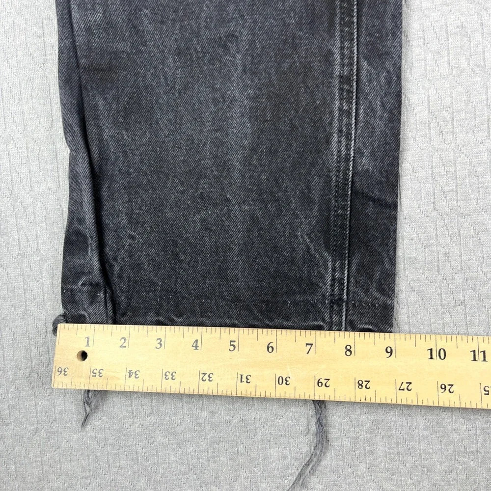 Zara Baggy Wide Leg Jeans Men 34/32x30.5 Black Distressed Raw Hem Straight Leg
